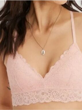 NWT Aerie Real Happy Lightly Lined Wireless Candy Lace Bra Dusty Rose Size 32C